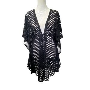TARA GRINNA Women's Medium V-neck Black mesh Kaftan BATWING swimsuit coverup